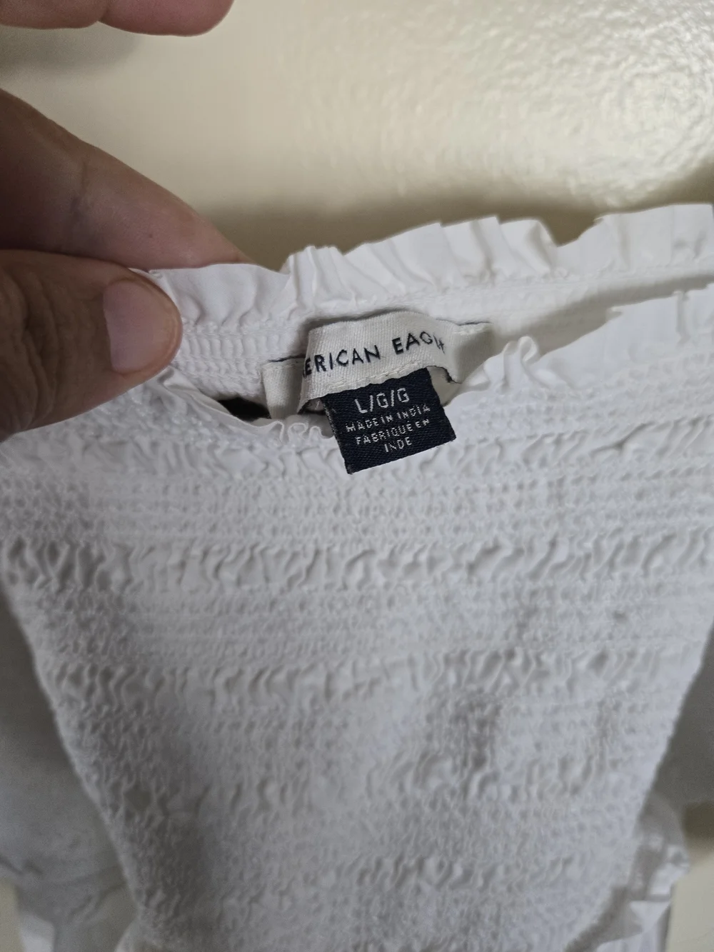 American Eagle Outfitters White Eyelet Puff-Sleeve Smocked Peplum Top Size L - Picture 2 of 4